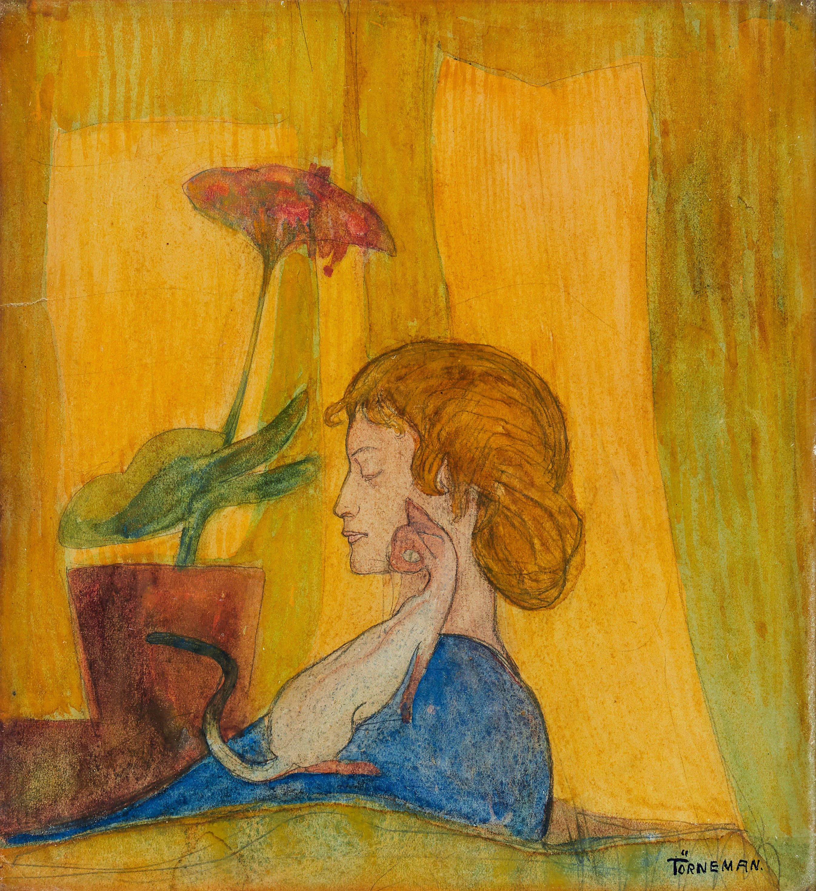 AXEL TÖRNEMAN (SWEDEN 1880–1925 SWEDEN) PORTRAIT OF GUDRUN, THE ARTIST’S WIFE 1906–1909 GRAPHITE AND WATERCOLOUR ON PAPER 9 1⁄2 X 8 5⁄8 IN. (241 X 219 MM) SIGNED TÖRNEMAN L.R.